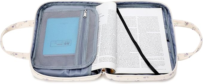 Octsky Bible Cover Case for Women Corduroy Bible Study Supplies Accessories Christian Gifts for Women, Floral Purple