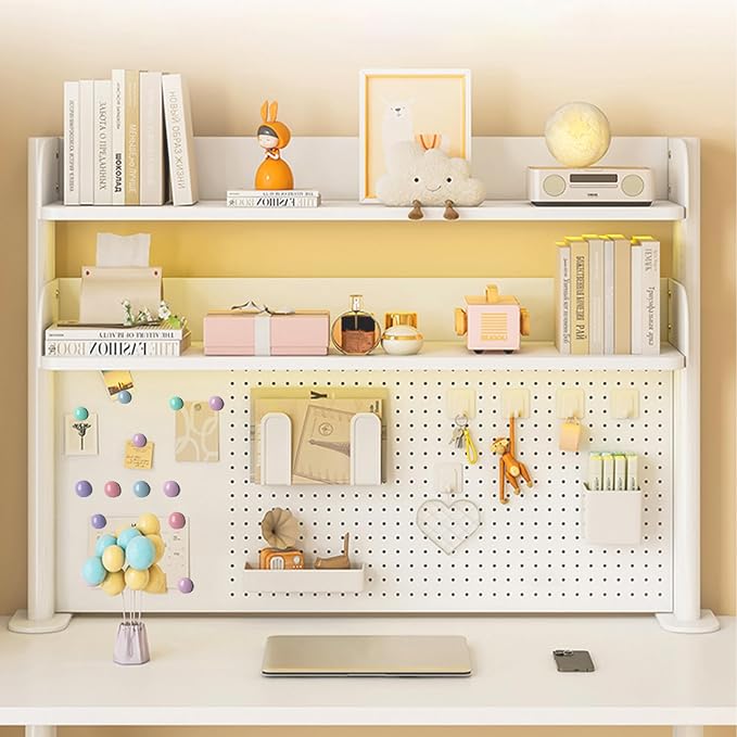 Clamp On Desk Organizer Shelf,White Desk Extender Pegboard Workstation,Computer Desk Accessories for Office, Desktop Shelving System,Desktop Bookshelf Storage Shelves for Desk,31.5in