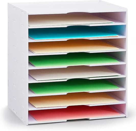Juexica 9 Tier Scrapbook Paper Organizer 14.2 x 10 x 15.4 Inch Stackable Paper Storage Holder for Desk Desktop File Organizer for Home Office Classroom School