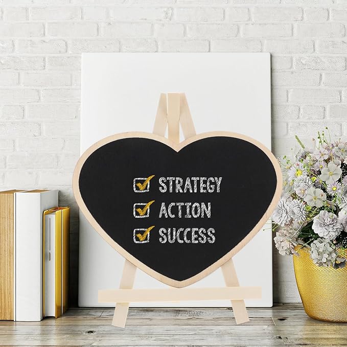 Scicalife Heart Shaped Chalkboard Easel Sign Small Vertical Blackboard with Stand Mini Writing Board for Wedding Party Message Memo