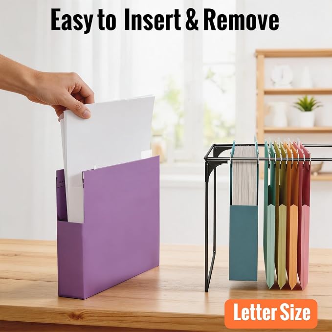 6 Pack Hanging File Folders Letter Size, 2" Pastel Expanding Pocket | 1/5-Cut Adjustable Tabs, Plastic Hang Folders, Heavy Duty for Filing Cabinet for Home Office, School Classroom