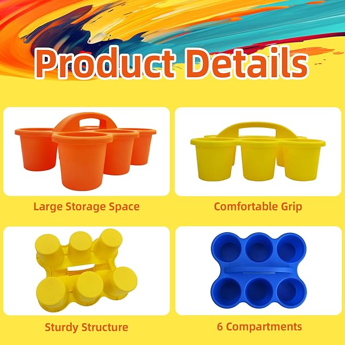 6 Pack Classroom Caddy Storage Basket, 6 Compartment 6 Cup Caddy - BPA-Free Plastic Stackable Drink Carrier for Kids, Office, Arts & Crafts Supplies (Assorted Colors)