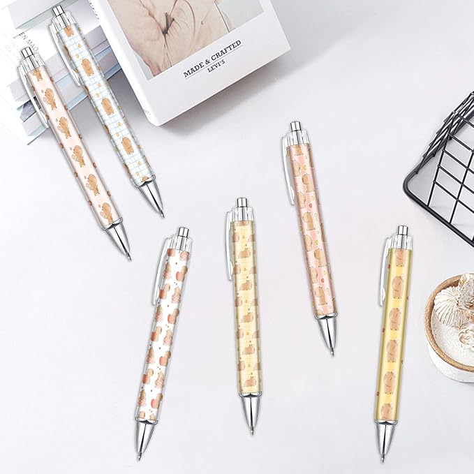 6PCS Capibara Pattern Pens Set, Capibara Reusable Writing Pens, Cute Accessories Items Stationary, Perfect for School, Office Supplies, Party gifts, Theme Notebooks, Sticky Notes, Desk Accessories