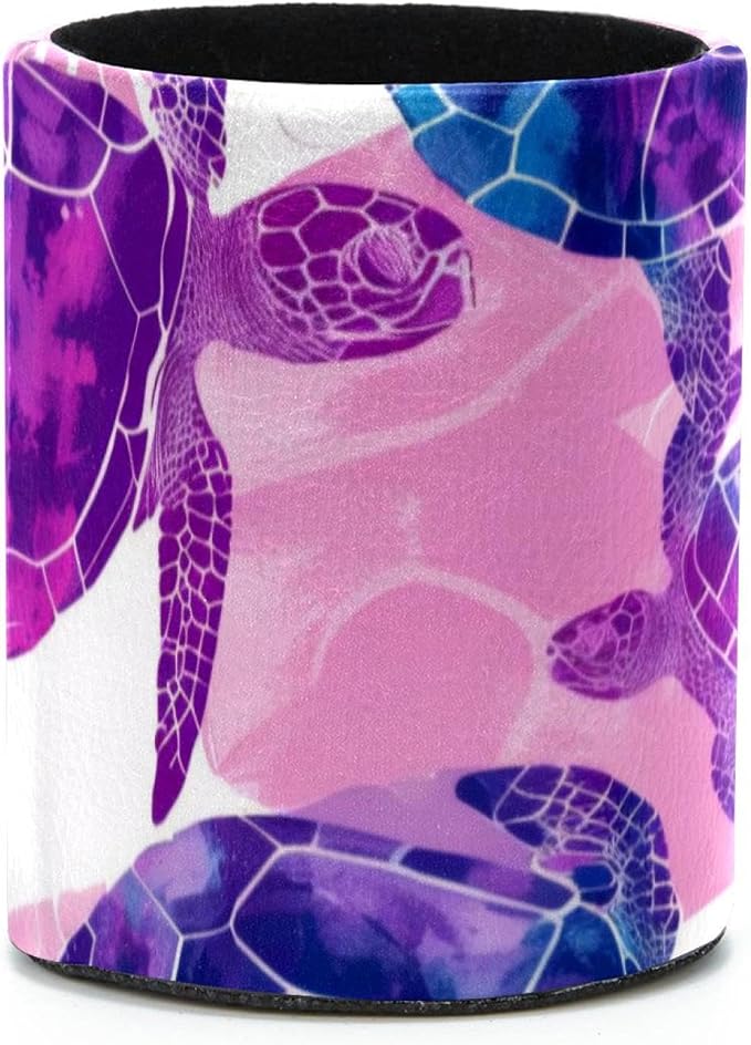Round Pencil Holder for Desk, Sea Turtles Seamless Purple Pattern Large Pencil Pen Cup, Desk Accessories & Workspace Desk Organizer for Home, School, Office