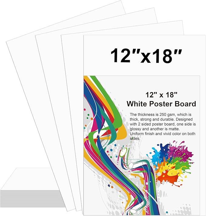 18 Pcs 12" x 18" Poster Board White Poster Board Paper Bulk 250 GSM Thickness Vision Boards Smart PosterBoard for Drawing School Arts Craft Projects Presentations Scrapbooking Blank Graphic Display