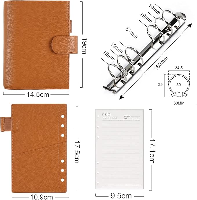 Moterm Personal Luxe Rings Planner - Genuine Leather Binder Organizer (30mm Ring, Pebbled-Burnt Orange)