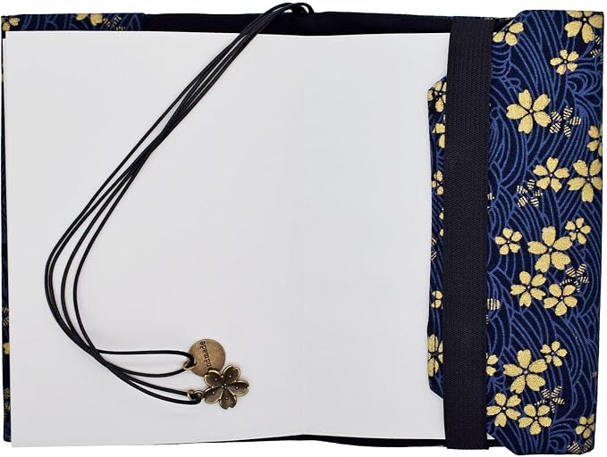 BLBMH A6 Book Cover 4x6 | Non-Stretch Fabric Sleeve with Bookmark | Handmade Washable Protector for Paperback Journal Bible Notebook | Gift for Women Readers - Blue Sakura