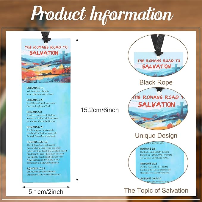 50 PCS Romans Road to Salvation Bookmarks King James Version Translation Romans Road Bookmark Cards Roman's Road to Salvation Bookmarks with 50 PCS Hanging Strings 6 x 2 Inches
