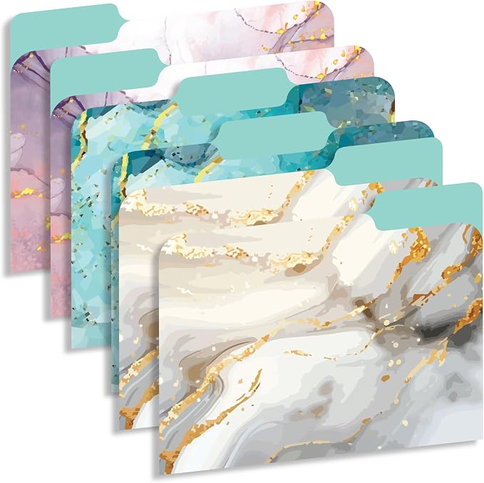 Decorative File Folders 1/3 Cut Tab, 12 Pack Marble Design, Heavyweight Laminated Letter Size (9.5” x 11.5”), Stylish Fashion File Folders for Home, Office & School Organization (Marble)