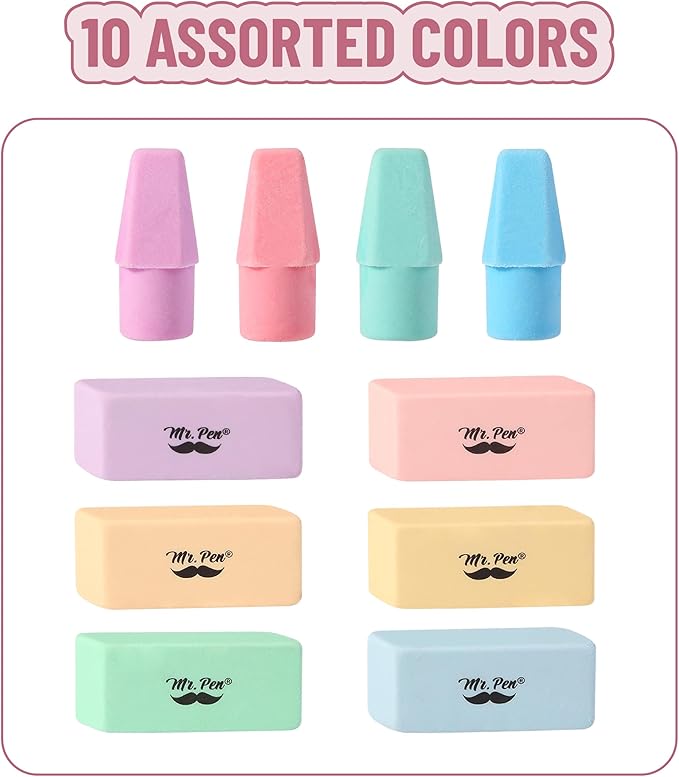 Mr. Pen- School Eraser Combination Set, 66 Pack, Pastel Colors, Latex Free Erasers for School, Office, Art Sketching, Homework, Exams, Clean Smudge-Free Correction
