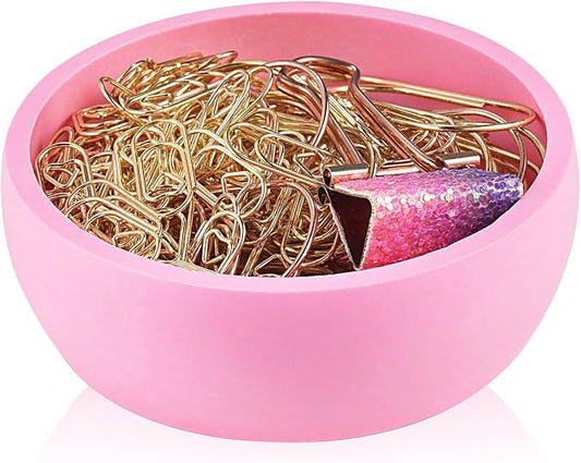 Cement Paper Clip Holder - Paper Clip Organizer Dispenser, Desktop Concrete Paperclip Holder, Office Desk Decor Organizers, Pink