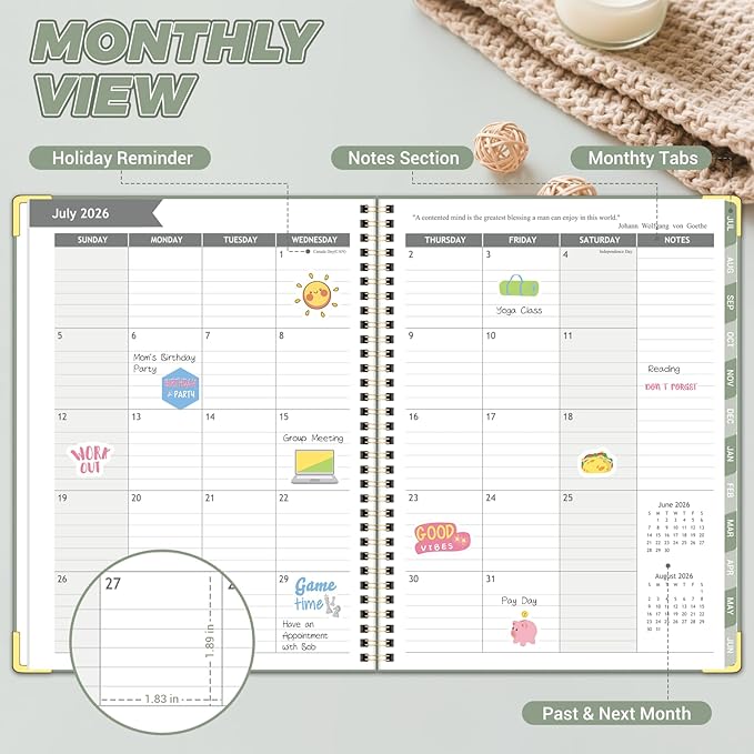 Academic Planner 2026-2027 (8.5" x 11") - Weekly & Monthly Planner (Jul. 2026 - Jun. 2027), Column View Calendar Organizers, Hardcover Agenda Book with Tabs for Office & School, Green