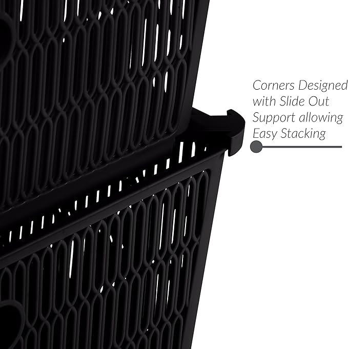 Simplify 4Pk Shallow Slide 2 Stack It Tote Basket | Storage & Organization | Open Bins with Stackable Capability | Bathroom | Crafts | Pantry | Playroom | Office | Black