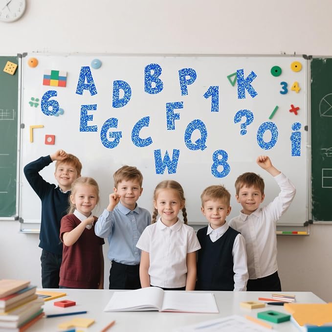 Glitter Bulletin Board Letters for Classroom Numbers Alphabet Poster Board Letters with Adhesive Dots Punctuation Symbols Cutout Bulletin Display School (Blue)