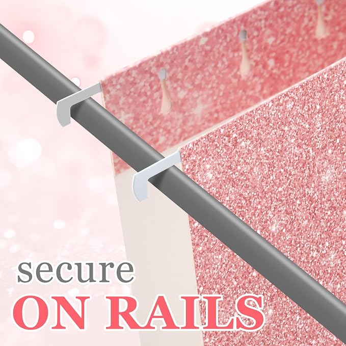 25 Pcs Pink Hanging File Folders 12 x 9.25'' Glitter Hanging Folders with 25 Paper 1/5 Cut Adjustable Tab and 25 Plastic Tab for Medical Charts Office Desktop