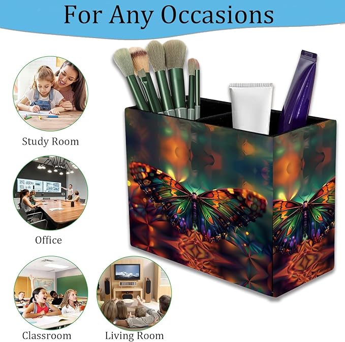 Pen Holder and Anti-Slip Mouse Pad Combination, Makeup Brush Storage Box, Tableware Storage Box, Suitable for Office and Home - Psychedelic Butterfly