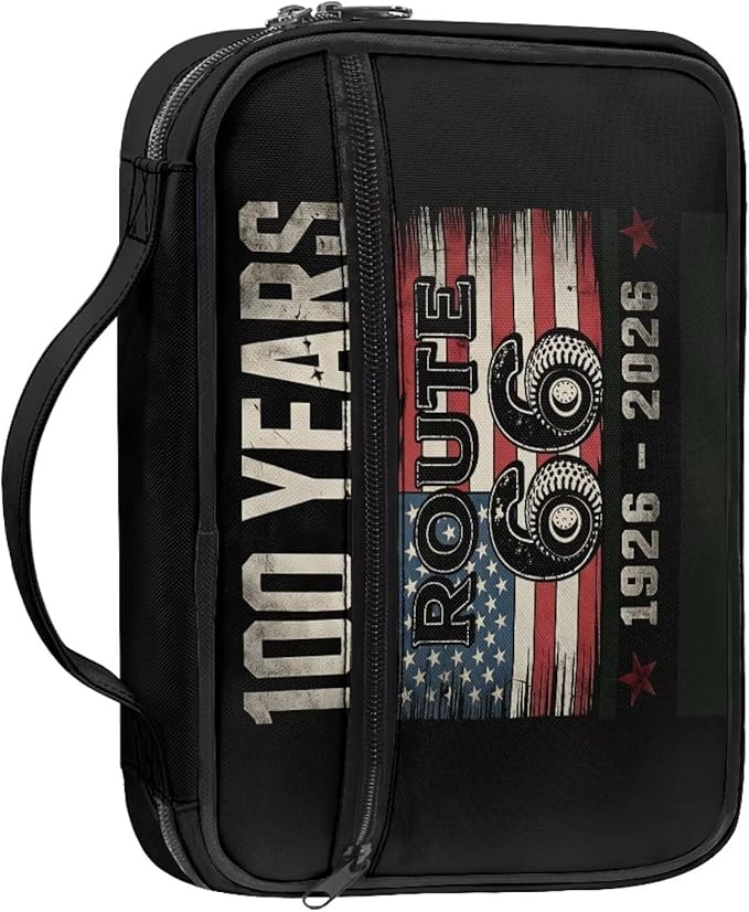 American Flag Style Bible Covers Zippered Bible Carrier Book Bag Route 66 America's Highway Church Bag Bible Protective with Handles Christian Gifts
