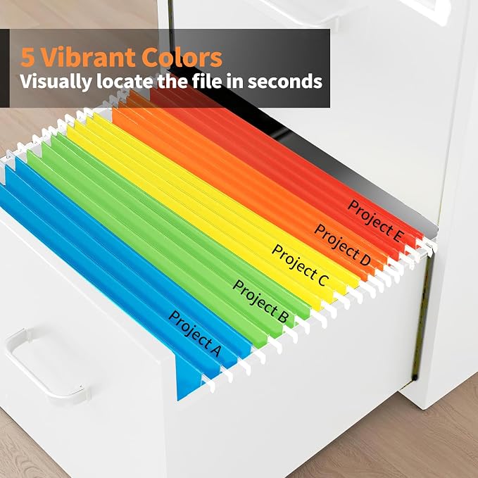 20 Pack * 3 Sections Hanging File Folders with 2 Dividers, 60 Pcs 1/5-Cut Adjustbal Tabs Included, Goefun Letter Size File Cabinet Organizer, 5 Color Assorted (No Built-in Tab on Divider)