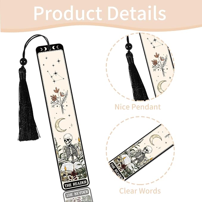 Gothic Skull Bookmark Gifts: Skeleton Romance Metal Book Marks for Reading Women, Horror Page Marker Clips with Tassel, Bookish Gift with Box for Readers Women Students School Office Supplies