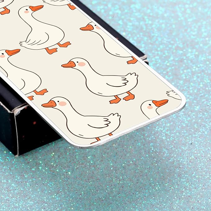 Cute Metal Bookmarks for Women Girls Kids Funny Book Lovers Gifts for Readers Book Lovers Women Book Marks for Reading Women Kids Girls Page Holders for Reading Silly Metal Beige Goose 2-Side