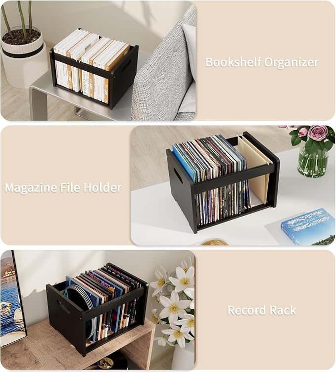 2 Pack Bamboo Hanging File Organizer, Office Desk File Organizer for Letter Size, Wood Hanging File Folders Organizer Record Holder Storage Stand Bookshelf, Black