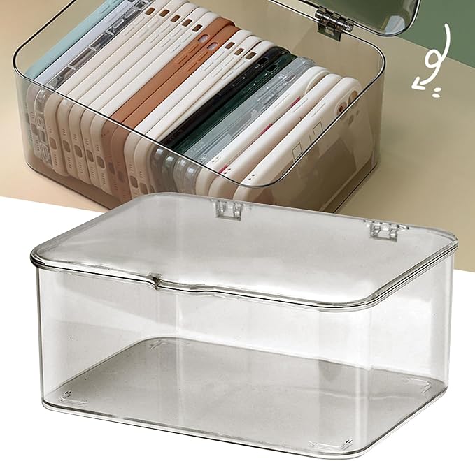 Clear Storage Bins, Plastic Storage Container with Lids Desk Organizers Clear Marker Organizer Desktop Office Supplies for Home Office (Light Gray)