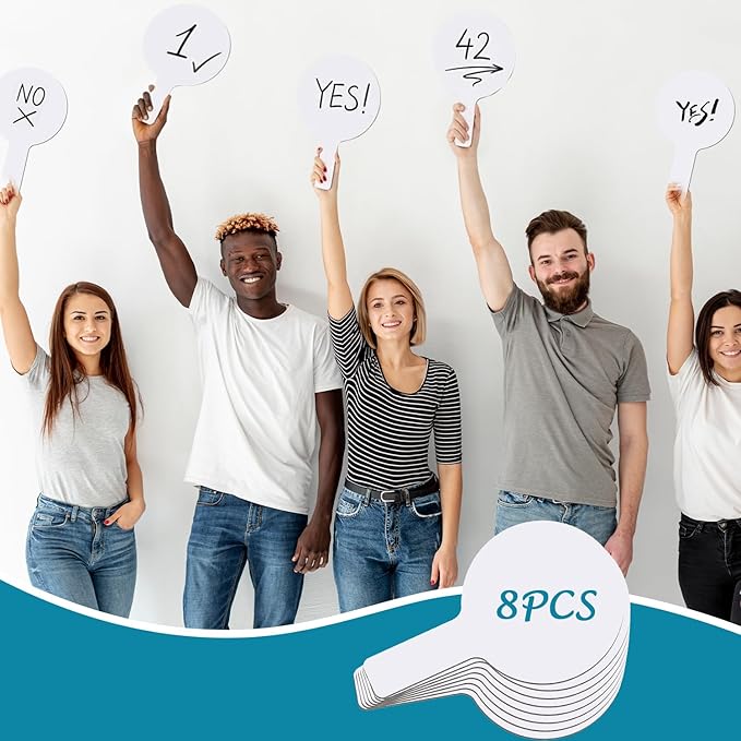 8 Pack Acrylic Dry Erase Answer Paddles with Markers and Cloths, Double-Sided Clear White Boards for Meetings, Presentations, Brainstorming, Games, Office and Home Use