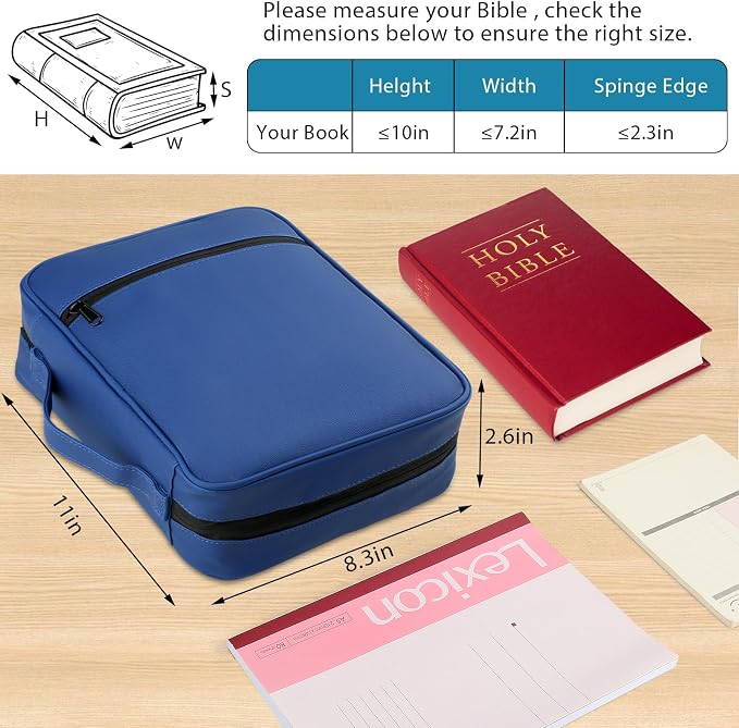 CDBXPRG Bible Cover, Bible Carrying Book Case for Women,Protective Church Organizer Holder Bag with Handle Pockets,Christian Gift for Girls Boy and Men Blue