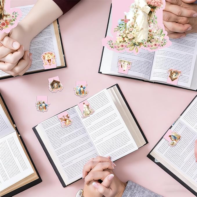 9 Pcs Magnetic Christian Bookmarks, Religious Bible Verse Jesus Bookmarks for Women, Flower Cross Magnet Book Markers for School Students Office Worker Church Reading Bible Study Supplies
