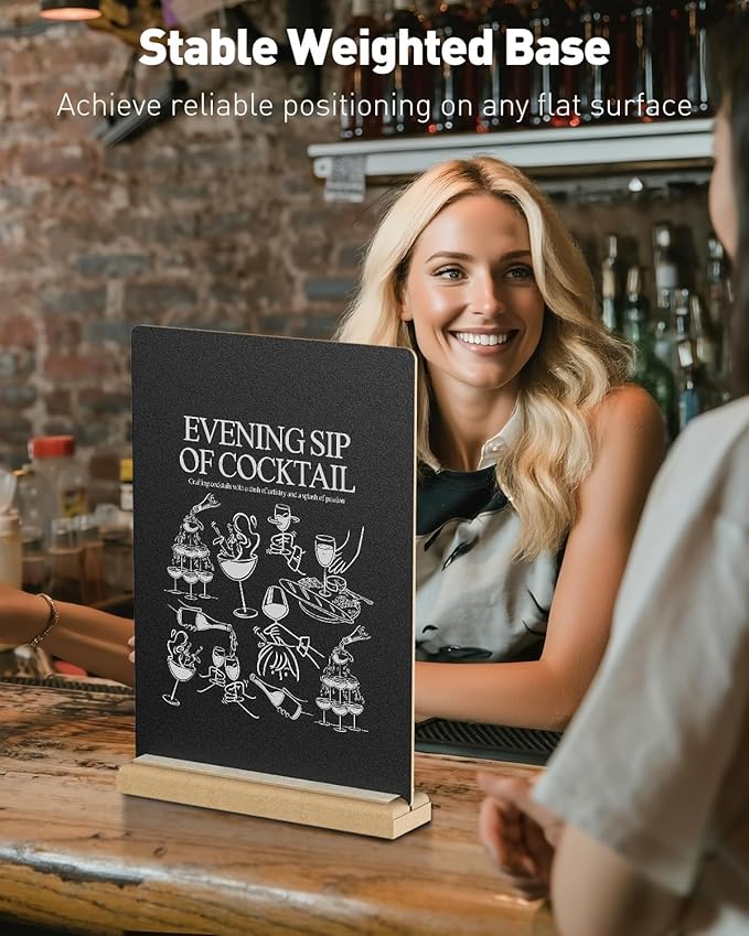 Uniclife 3 Pcs A4 Tabletop Chalkboard Sign with Stand & Chalk Markers, 8.3 x 11.7 Inch, Double-Sided Wooden Chalk Board Sign for Tables, Menu Board for Bar Wedding