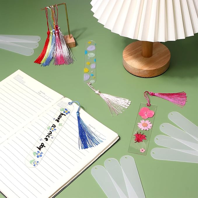 30 Pcs Acrylic Bookmark Blanks Bulk Clear Book Marks Kit with 30 Pcs Colorful Tassels Transparent Reading Book Page Mark Tags Set DIY Crafts Arts Projects Oval