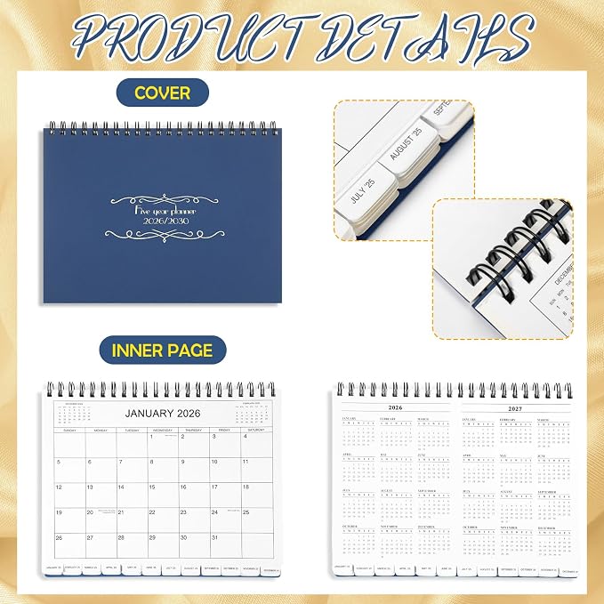 Zhanmai 5 Year Planner Calendar with Tabs 2026 to 2030 11 x 8.5 Inches 5 Year Calendar Monthly Schedule Organizer Spiral Bound, Dark Blue