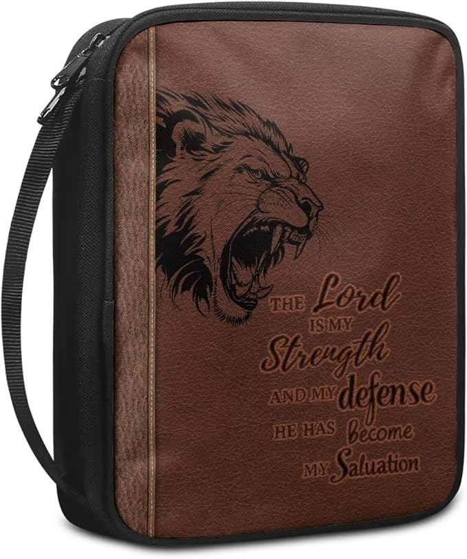 Lion Print Bible Case for Women Men,Brown Bible Holder Case Portable Canvas Church Bag
