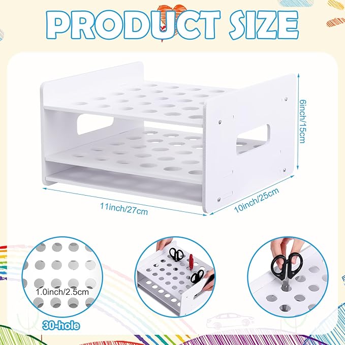 Unittype 30 Holes Scissor Holder White Plastic Scissor Storage Stand Rack Organizer 11 x 10 x 6 Inches Desktop Tool Stand for Classroom Pens Makeup Brushes Barbershop Home Office Craft Supplies