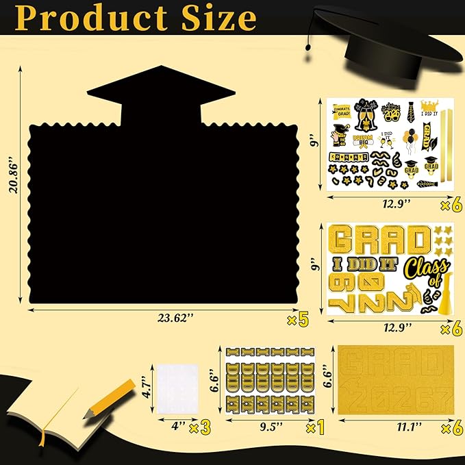Moon Boat 5 Pack Graduation Decorations 2026 Trifold Poster Boards with Stickers Class of 2026 Grad Party Picture Display Supplies(Black Gold)