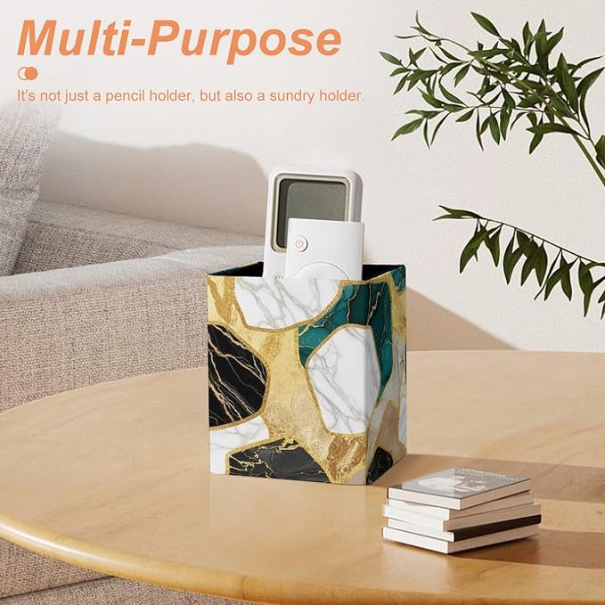 Pen Holder Stand For Desk, Pencil Pen Holder Cup, Desktop Stationery Organizer, Waterproof Multifunctional Office Supplies Abstract Watercolor Painting Gold Blue Turquoise Black White Gray Marble