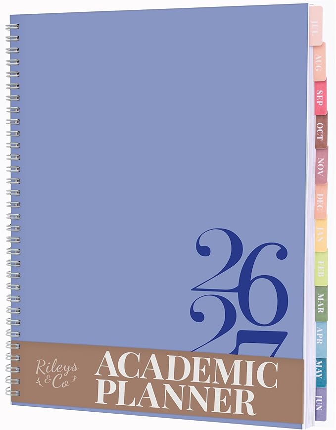 Rileys Academic Planner 2026-2027, Daily, Weekly & Monthly Planner, July 2026 - June 2027, Student Notes Pages, Twin-Wire Binding, Weekly Agenda for School & Work (8.5 x 11-Inches, Classic, Blue)