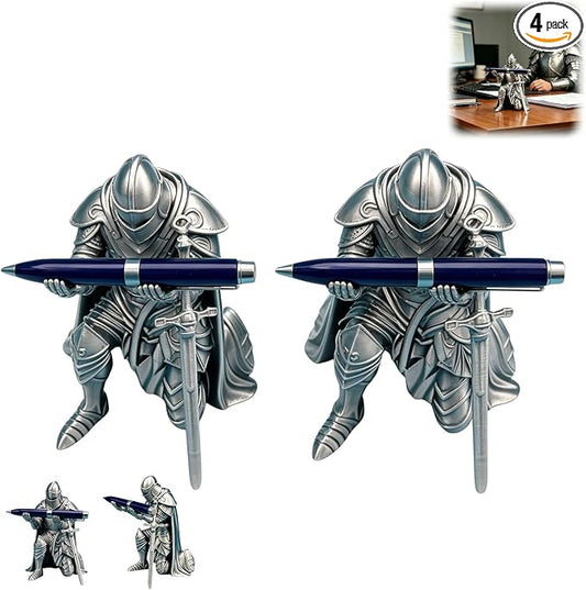 HUBAI 2 Packs New Knight Pen Holder For Desk,Knight Warrior Pen Holder With Sword And Weapon Accessories,3D Printed Creative Ninja Desk Organizer with Sword,Office Desk Accessories