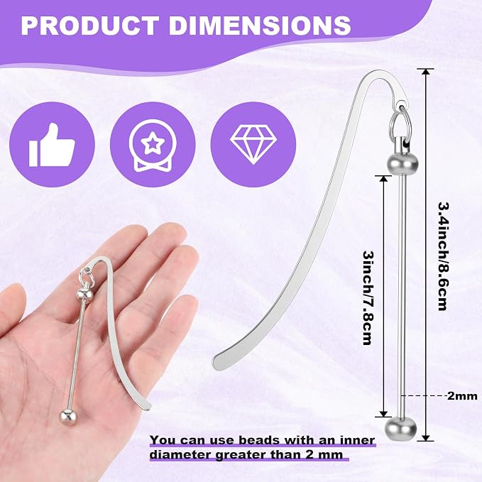 24 Pcs Beadable Bookmarks DIY Metal Blank Bar Bookmark for Beads Modern Bead Craft Jewelry Pendant Charm Gift for Book Lovers Office Supplies