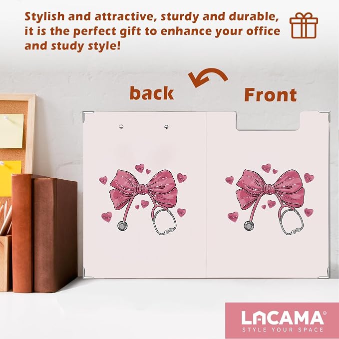 Lacama Coquette Bow Nurse Clipboard for Women, Pink Nursing School Essentials Office Supplies, Preppy Girly Project Folders with Metal Clip，Nurses Appreciation Week Gifts for Nurses Women,12.4x9.25 In