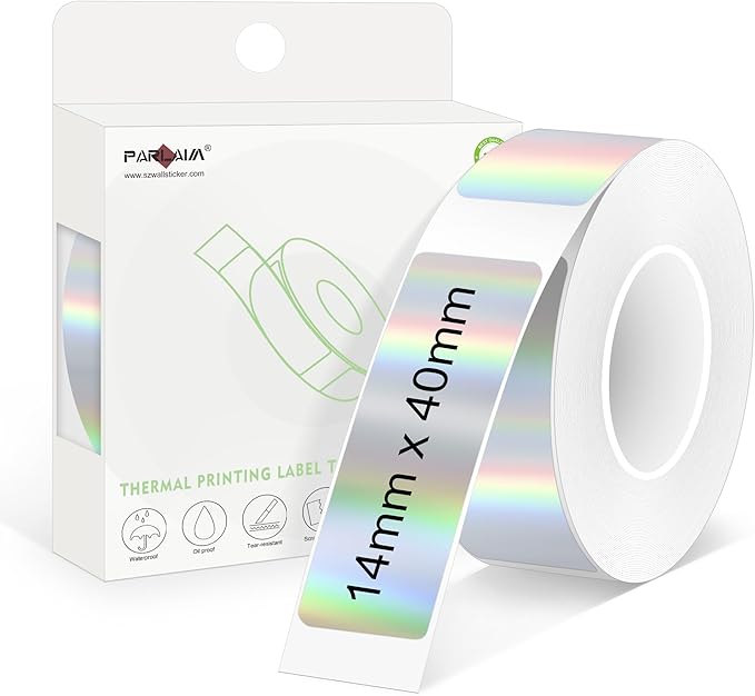 PARLAIM 14 X 40mm (1/2" x 1 1/2") Waterproof Thermal Label, 160pcs OEM Label Tape Replacement Roll for Label Maker Perfect for Home/Office/School, Holographic Sliver