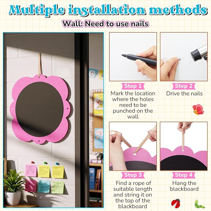 MotiMind 2 Pcs Giant Outdoor Chalkboard for Kids Suitable Indoor and Outdoor Use, Weatherproof Large Black Chalkboard Panels for Wall Back to School Decorations (Classic Flower)