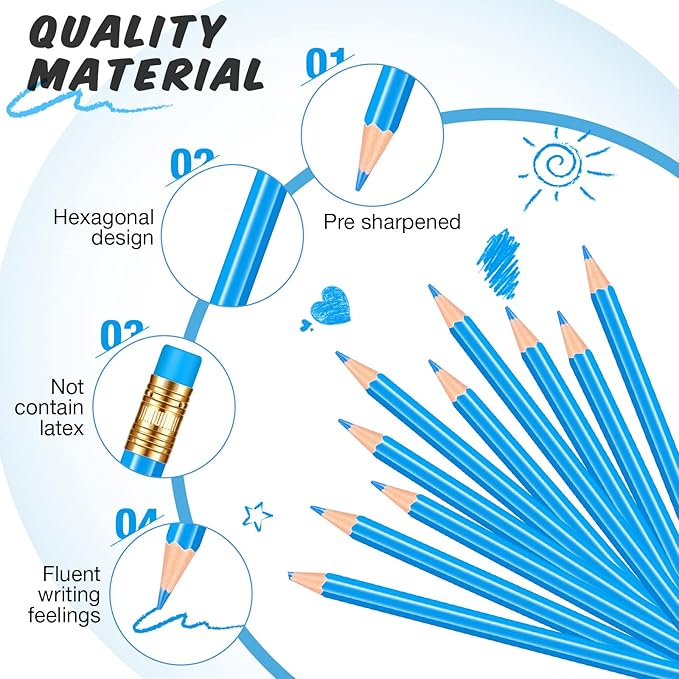 Chinco 12 Pieces HB Erasable Pencils Pre Sharpened Wooden Pencils with Eraser Correcting for Writing Drawing and Checking(Blue)