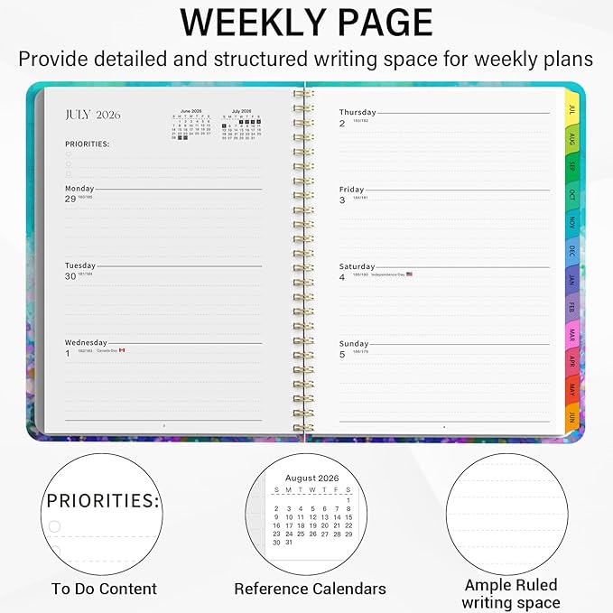 2026-2027 Planner - 2026-2027 Planner Weekly and Monthly from July 2026 - June 2027, 6.3”x 8.5”, Calendar Planner for Women with Tabs, Spiral Bound, Inner Pocket, Perfect for School Office Supplies-Purple Oil Painting
