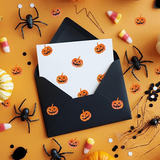 Whaline 1200Pcs Halloween Mini Laser Stickers Orange Pumpkin Self-Adhesive Stickers Sparkly Label Decals for Craft Scrapbook Envelope Card Teacher Reward, 10 Sheets