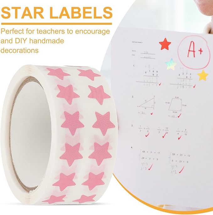 PATIKIL Star Stickers Roll 3/8", 1000 Pcs Self-Adhesive Reward Stickers for Classroom Teacher Supplies and DIY Craft, Pink