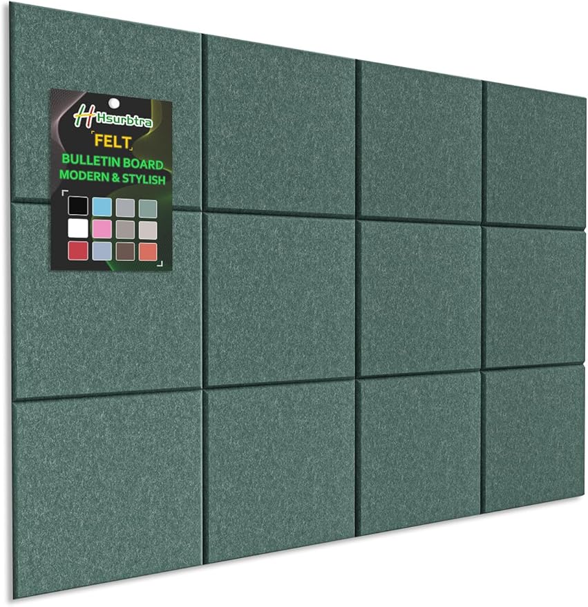 Hsurbtra Large Cork Board for Wall 47 x 36 Inch, 12 Pack Felt Bulletin Notice Board with Pushpins for Office Home School Farmhouse Wall Decor, Green