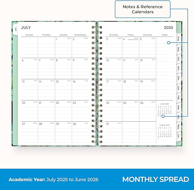 Blue Sky 2025-2026 Weekly and Monthly Academic Year Planner Calendar, July 2025 - June 2026, 5" x 8", Hard Cover, Wirebound, Storage Pocket, Laminated Tabs, Stickers, Avra