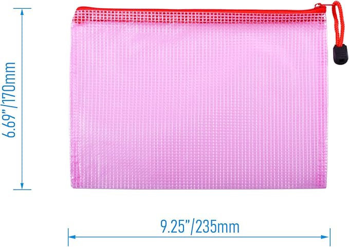 3 Pcs 9.25" x 6.69" A5 Sizes Mesh Zipper Pouch Bags, Mesh Bags with Zipper，Waterproof Clear document pouch for Organization Puzzles Travel, Office, Classroom Organization, A5 Red