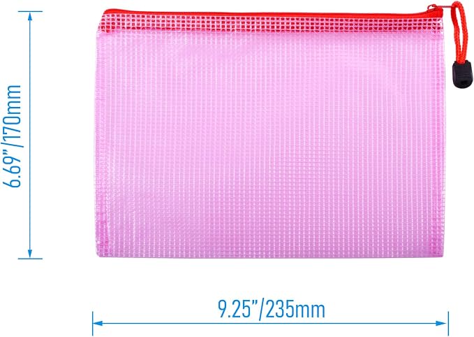 6 Pcs 9.25" x 6.69" B5 Sizes Mesh Zipper Pouch Bags, Mesh Bags with Zipper，Waterproof Clear Document Pouch for Organization Puzzles Travel, Office, Classroom Organization, B5 Red